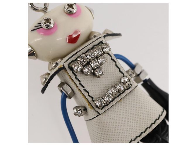 Llavero Robot PRADA en piel Saffiano White LV Auth 204840M Blanco - vista 4