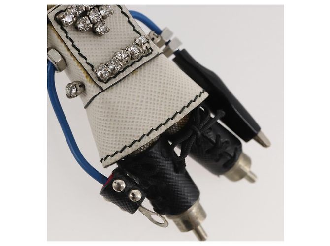 Llavero Robot PRADA en piel Saffiano White LV Auth 204840M Blanco - vista 5