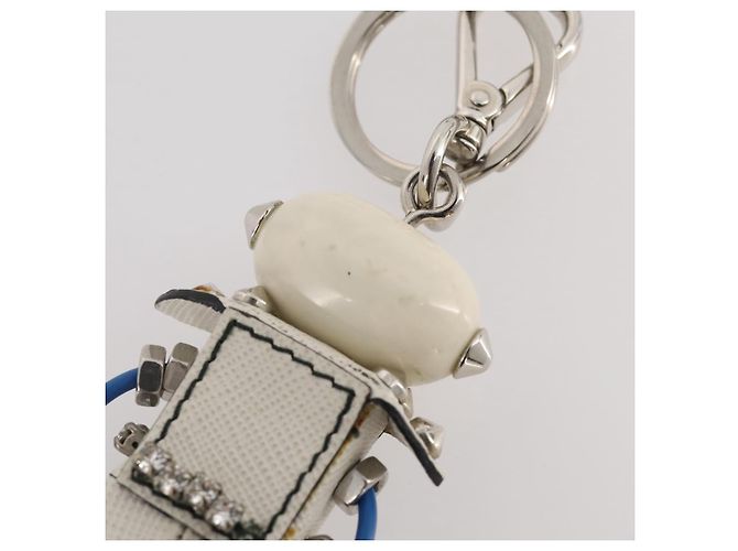 Llavero Robot PRADA en piel Saffiano White LV Auth 204840M Blanco - vista 7