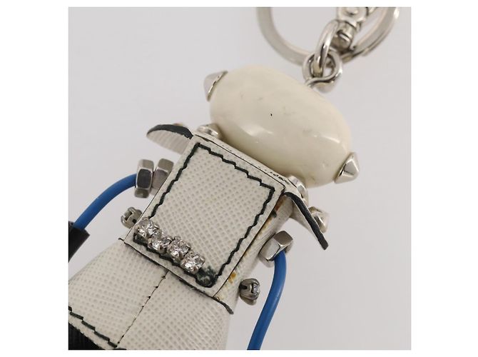 Llavero Robot PRADA en piel Saffiano White LV Auth 204840M Blanco - vista 8