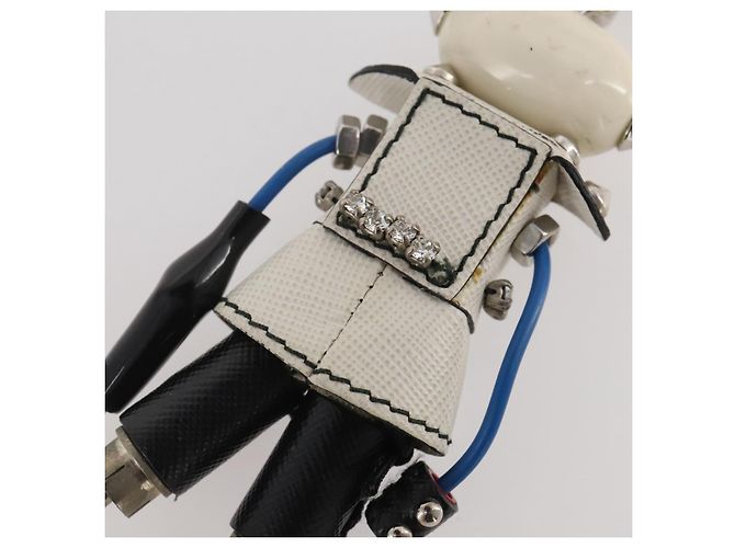 Llavero Robot PRADA en piel Saffiano White LV Auth 204840M Blanco - vista 9
