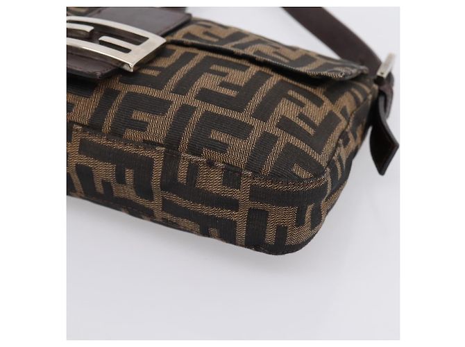 Bolso de hombro FENDI Zucca Canvas Mamma Baguette Negro Marrón Auth 203887V Castaño - vista 14