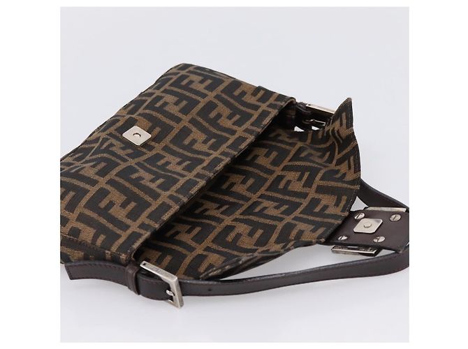 Bolso de hombro FENDI Zucca Canvas Mamma Baguette Negro Marrón Auth 203887V Castaño - vista 19