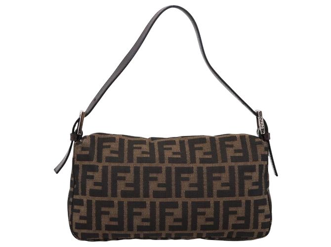 Bolso de hombro FENDI Zucca Canvas Mamma Baguette Negro Marrón Auth 203887V Castaño - vista 2