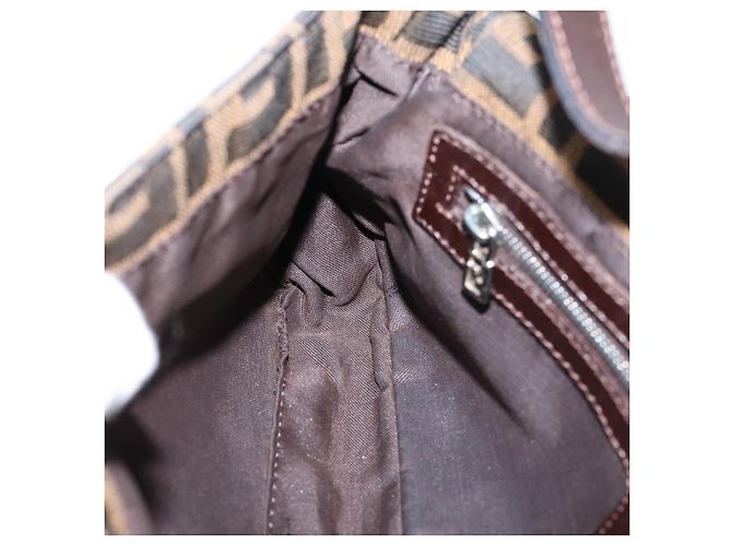 Bolso de hombro FENDI Zucca Canvas Mamma Baguette Negro Marrón Auth 203887V Castaño - vista 22