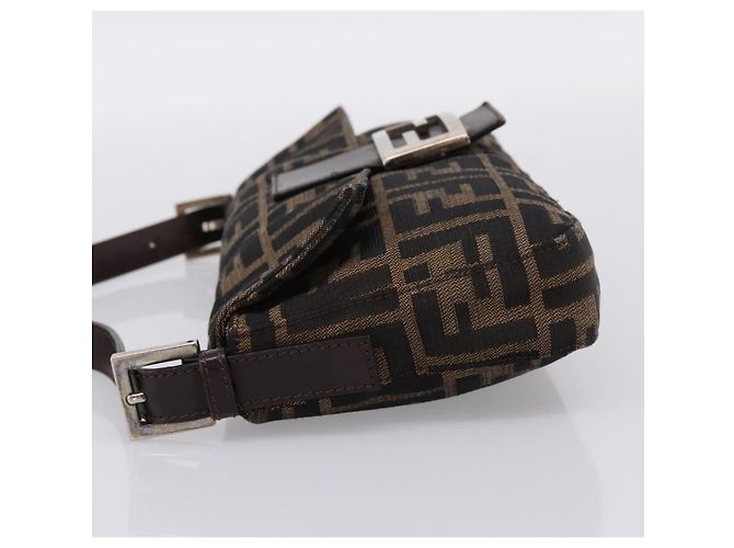 Bolso de hombro FENDI Zucca Canvas Mamma Baguette Negro Marrón Auth 203887V Castaño - vista 3