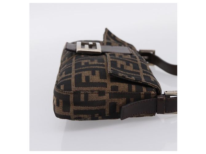 Bolso de hombro FENDI Zucca Canvas Mamma Baguette Negro Marrón Auth 203887V Castaño - vista 4