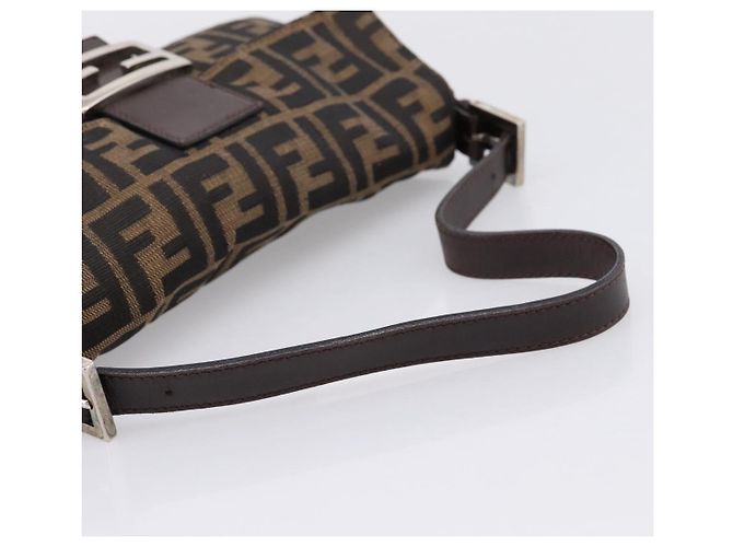 Bolso de hombro FENDI Zucca Canvas Mamma Baguette Negro Marrón Auth 203887V Castaño - vista 7