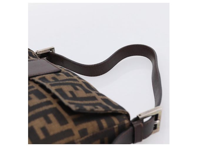 Bolso de hombro FENDI Zucca Canvas Mamma Baguette Negro Marrón Auth 203887V Castaño - vista 8