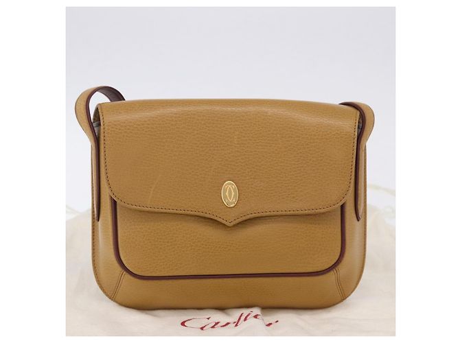 Bolso de hombro CARTIER Must Line de cuero beige y oro Auth 205170A Dorado - vista 31