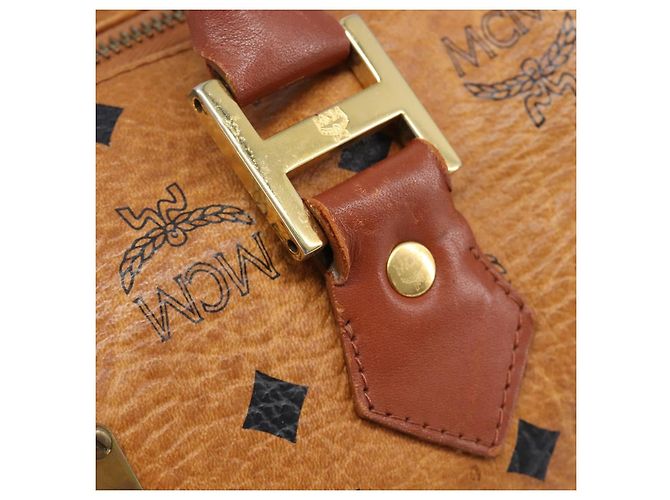 Borsa Boston MCM Logogram Vicetos PVC Pelle Marrone Oro Auth 204073 D'oro - vista 10