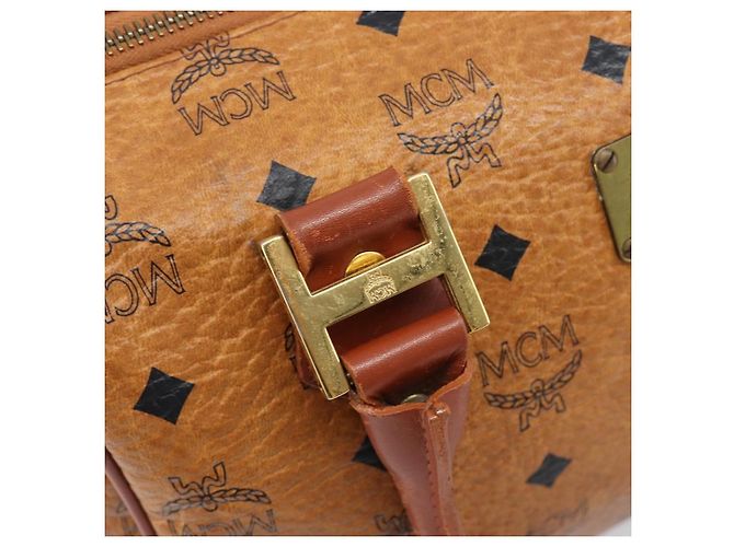 Borsa Boston MCM Logogram Vicetos PVC Pelle Marrone Oro Auth 204073 D'oro - vista 11