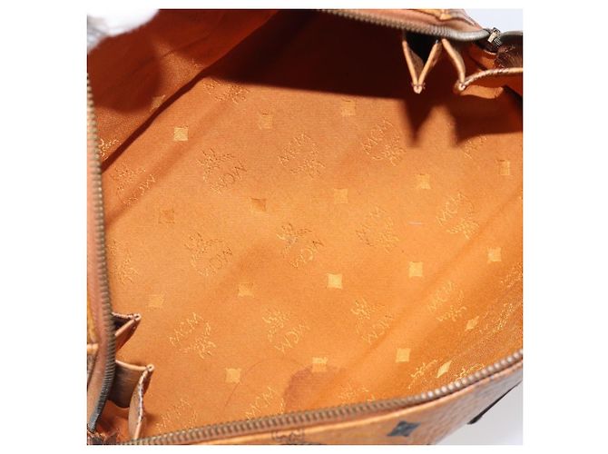 Borsa Boston MCM Logogram Vicetos PVC Pelle Marrone Oro Auth 204073 D'oro - vista 12