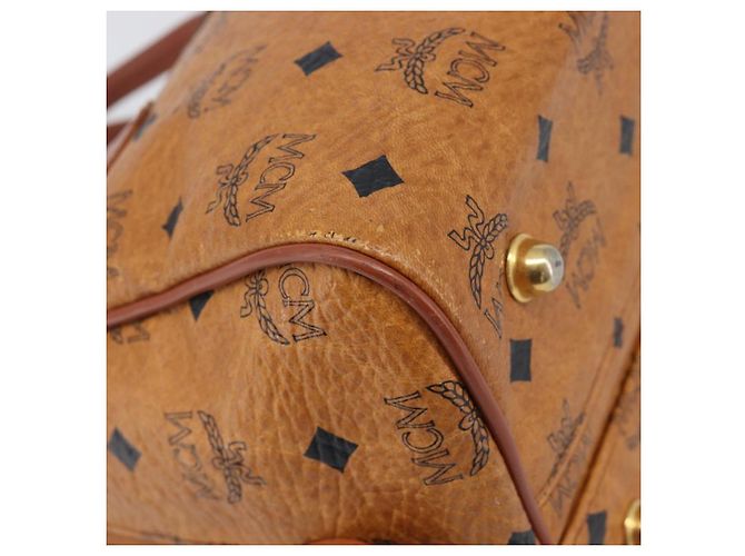 Borsa Boston MCM Logogram Vicetos PVC Pelle Marrone Oro Auth 204073 D'oro - vista 14