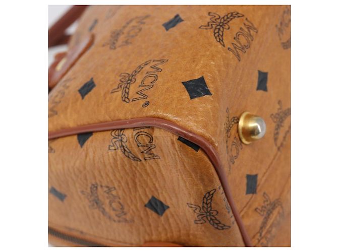 Borsa Boston MCM Logogram Vicetos PVC Pelle Marrone Oro Auth 204073 D'oro - vista 16