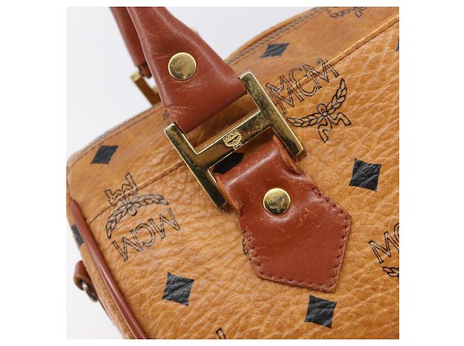Borsa Boston MCM Logogram Vicetos PVC Pelle Marrone Oro Auth 204073 D'oro - vista 17