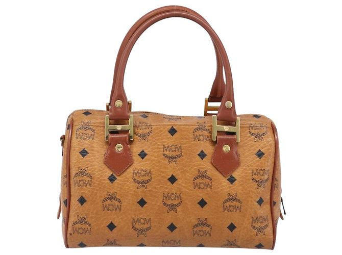 Borsa Boston MCM Logogram Vicetos PVC Pelle Marrone Oro Auth 204073 D'oro - vista 2