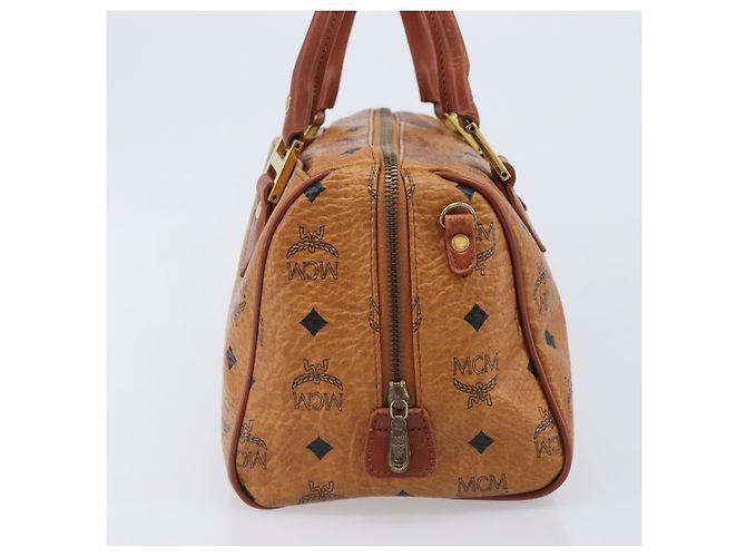 Borsa Boston MCM Logogram Vicetos PVC Pelle Marrone Oro Auth 204073 D'oro - vista 3