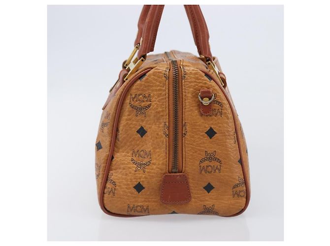 Borsa Boston MCM Logogram Vicetos PVC Pelle Marrone Oro Auth 204073 D'oro - vista 4