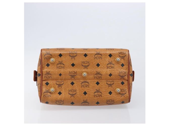Borsa Boston MCM Logogram Vicetos PVC Pelle Marrone Oro Auth 204073 D'oro - vista 5