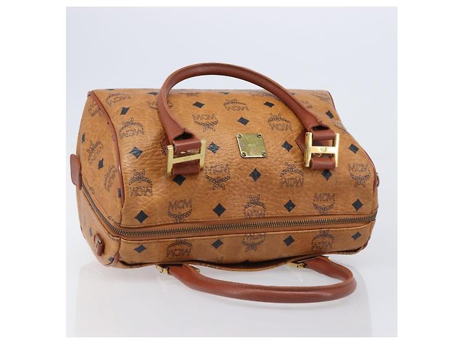 Borsa Boston MCM Logogram Vicetos PVC Pelle Marrone Oro Auth 204073 D'oro - vista 6