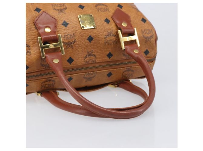 Borsa Boston MCM Logogram Vicetos PVC Pelle Marrone Oro Auth 204073 D'oro - vista 7