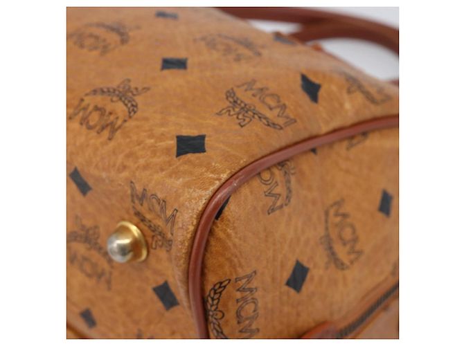 Borsa Boston MCM Logogram Vicetos PVC Pelle Marrone Oro Auth 204073 D'oro - vista 9