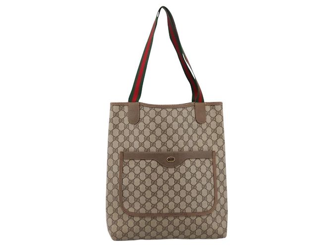 Borsa Tote GUCCI GG Supreme Web Sherry Line PVC Beige Oro 39 02 003 Auth 203840 D'oro - vista 13