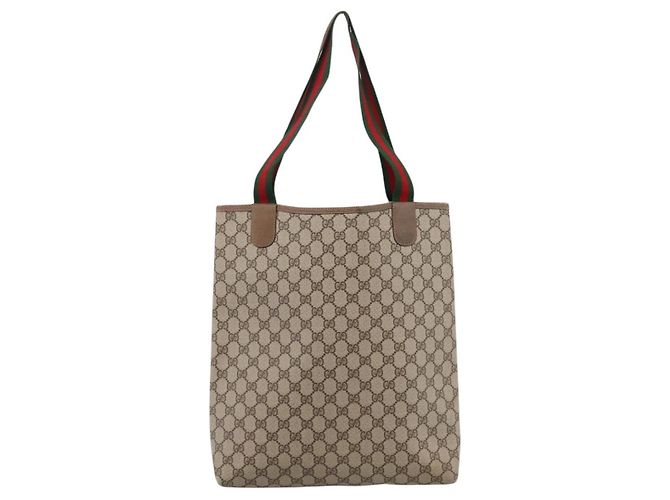 Borsa Tote GUCCI GG Supreme Web Sherry Line PVC Beige Oro 39 02 003 Auth 203840 D'oro - vista 2