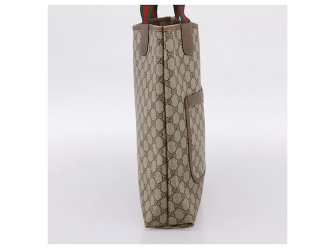 Borsa Tote GUCCI GG Supreme Web Sherry Line PVC Beige Oro 39 02 003 Auth 203840 D'oro - vista 3