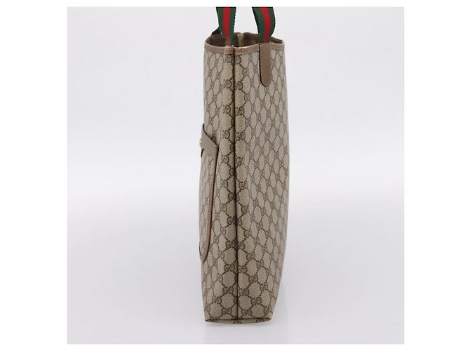 Borsa Tote GUCCI GG Supreme Web Sherry Line PVC Beige Oro 39 02 003 Auth 203840 D'oro - vista 4