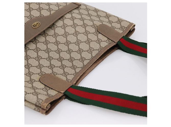Borsa Tote GUCCI GG Supreme Web Sherry Line PVC Beige Oro 39 02 003 Auth 203840 D'oro - vista 6