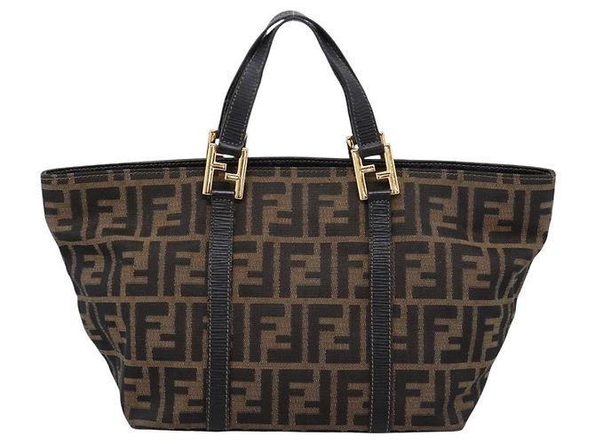 Borsa a mano FENDI Zucca Canvas Marrone Tono Oro Auth 205803 - vista 2