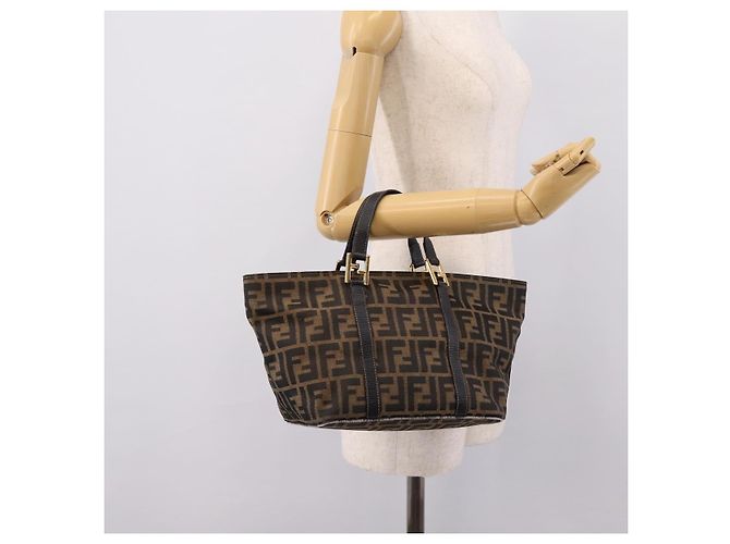Borsa a mano FENDI Zucca Canvas Marrone Tono Oro Auth 205803 - vista 23
