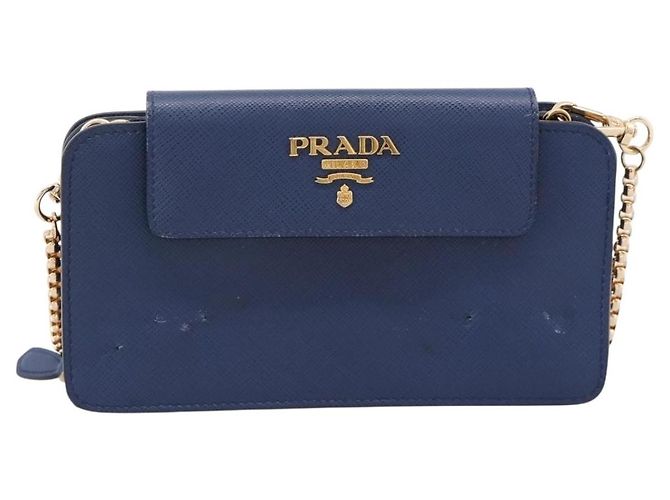Saffiano Portafoglio a spalla con catena PRADA in pelle Safiano Blu Gold Auth 204270 D'oro - vista 13