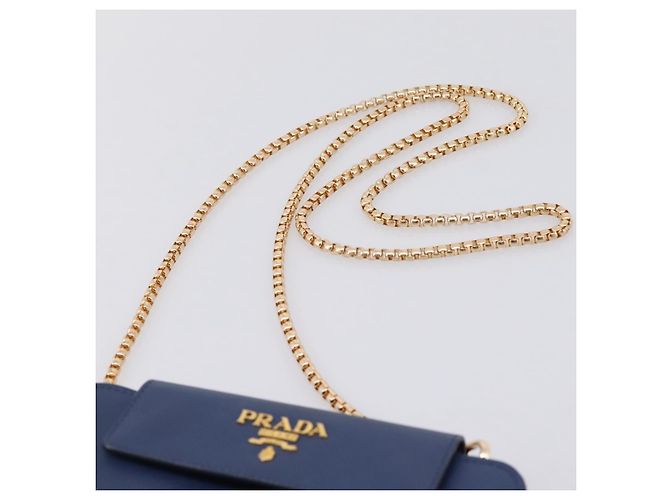 Saffiano Portafoglio a spalla con catena PRADA in pelle Safiano Blu Gold Auth 204270 D'oro - vista 14