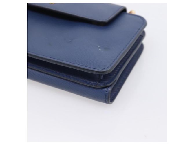 Saffiano Portafoglio a spalla con catena PRADA in pelle Safiano Blu Gold Auth 204270 D'oro - vista 15