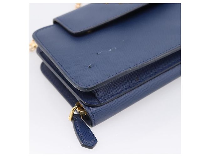 Saffiano Portafoglio a spalla con catena PRADA in pelle Safiano Blu Gold Auth 204270 D'oro - vista 16