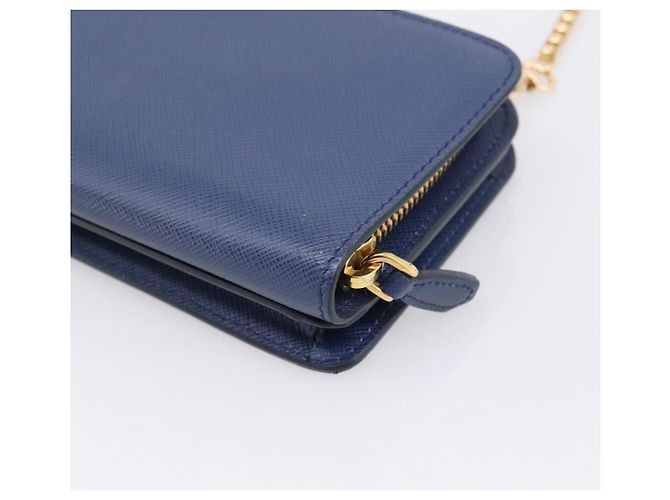 Saffiano Portafoglio a spalla con catena PRADA in pelle Safiano Blu Gold Auth 204270 D'oro - vista 17