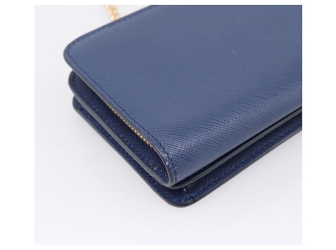 Saffiano Portafoglio a spalla con catena PRADA in pelle Safiano Blu Gold Auth 204270 D'oro - vista 18