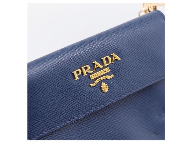 Saffiano Portafoglio a spalla con catena PRADA in pelle Safiano Blu Gold Auth 204270 D'oro - vista 19