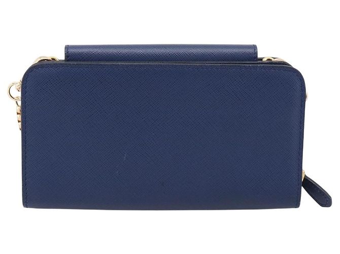 Saffiano Portafoglio a spalla con catena PRADA in pelle Safiano Blu Gold Auth 204270 D'oro - vista 2