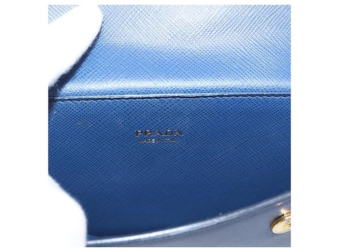 Saffiano Portafoglio a spalla con catena PRADA in pelle Safiano Blu Gold Auth 204270 D'oro - vista 20