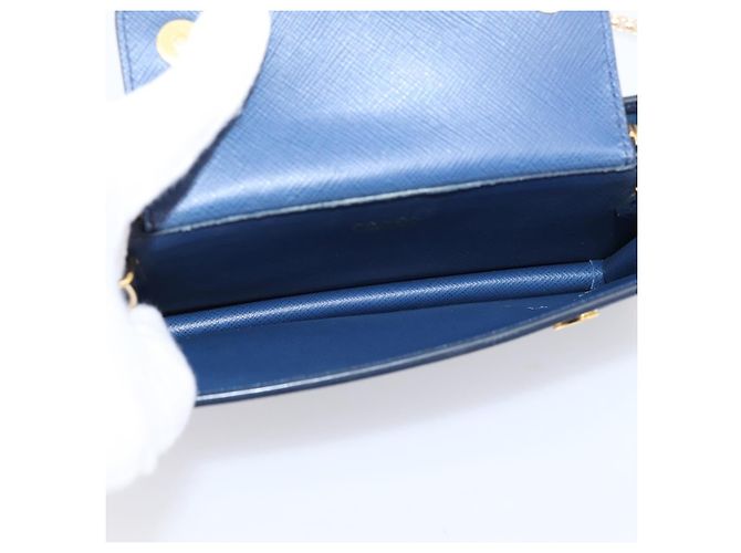 Saffiano Portafoglio a spalla con catena PRADA in pelle Safiano Blu Gold Auth 204270 D'oro - vista 21