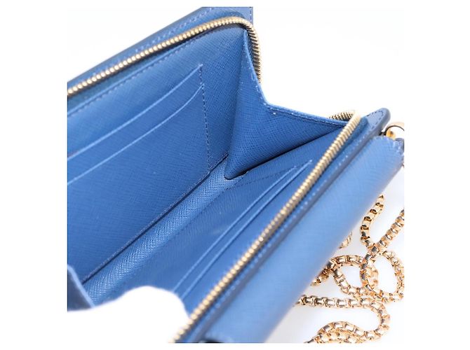 Saffiano Portafoglio a spalla con catena PRADA in pelle Safiano Blu Gold Auth 204270 D'oro - vista 22