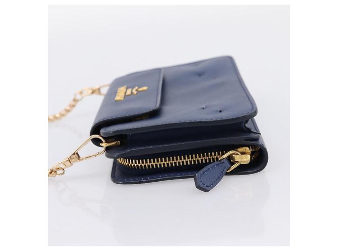 Saffiano Portafoglio a spalla con catena PRADA in pelle Safiano Blu Gold Auth 204270 D'oro - vista 3