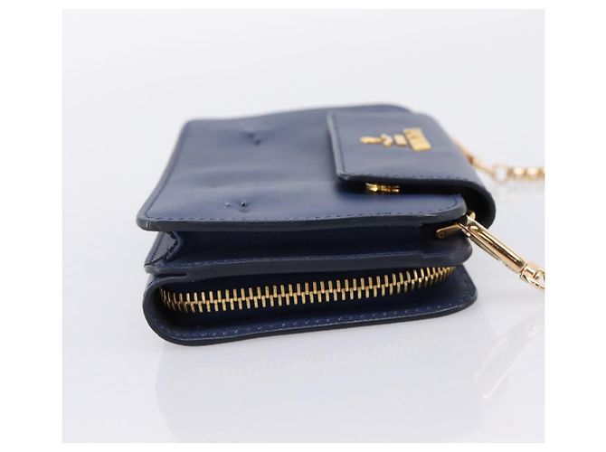 Saffiano Portafoglio a spalla con catena PRADA in pelle Safiano Blu Gold Auth 204270 D'oro - vista 4