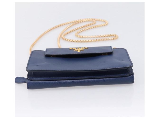 Saffiano Portafoglio a spalla con catena PRADA in pelle Safiano Blu Gold Auth 204270 D'oro - vista 5