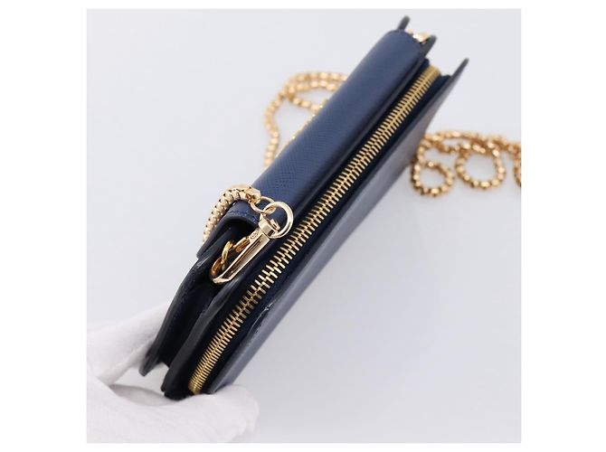 Saffiano Portafoglio a spalla con catena PRADA in pelle Safiano Blu Gold Auth 204270 D'oro - vista 6