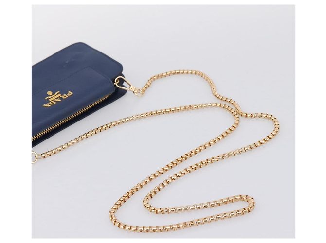 Saffiano Portafoglio a spalla con catena PRADA in pelle Safiano Blu Gold Auth 204270 D'oro - vista 7